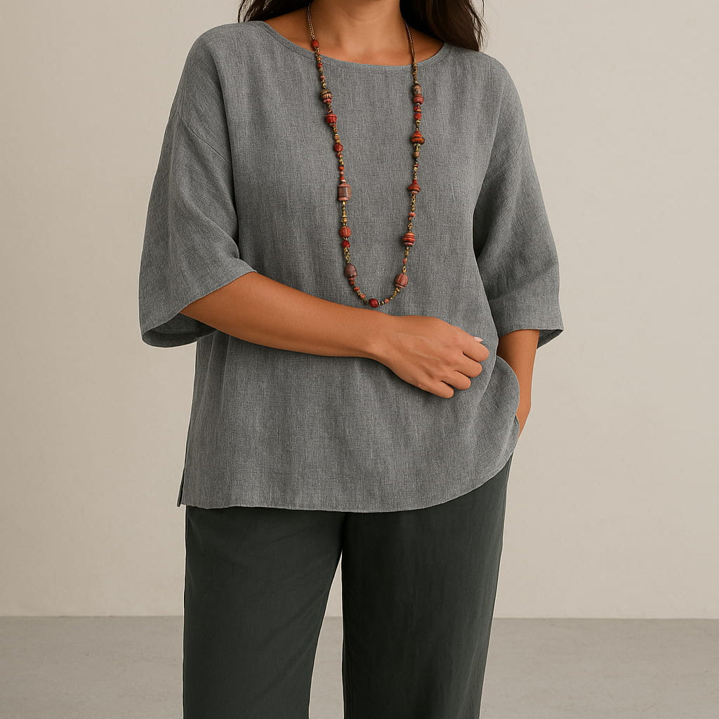 Relaxed Fit 3/4 Sleeve Women's Blouse - ModishWorld