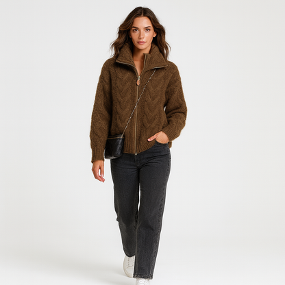 Cozy Cable Knit Zip Sweater for Ladies