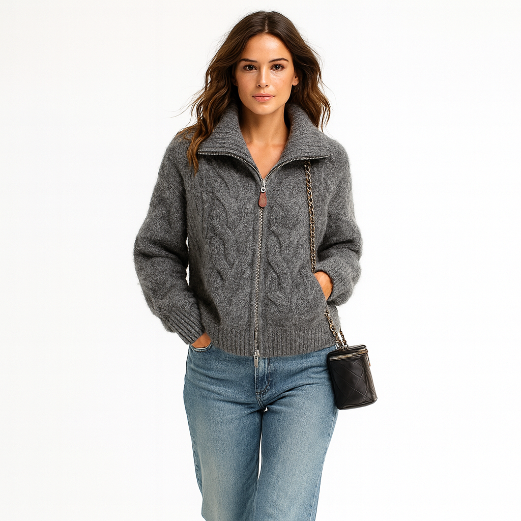 Cozy Cable Knit Zip Sweater for Ladies - ModishWorld