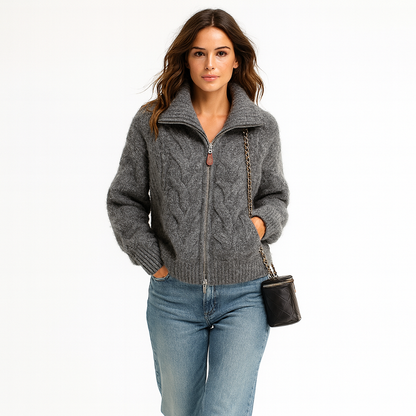 Cozy Cable Knit Zip Sweater for Ladies - ModishWorld