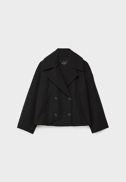 Women's Short Double Breasted Coat with Notch Collar