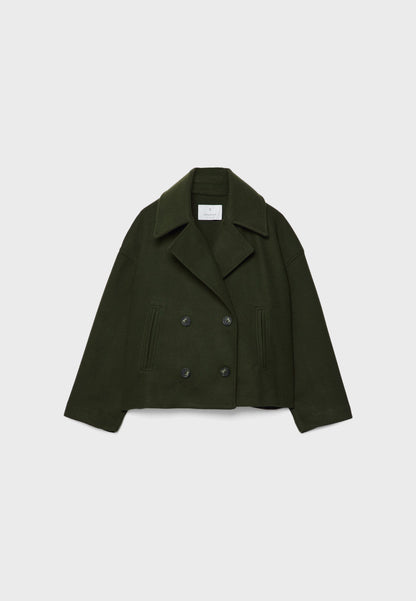 Women's Short Double Breasted Coat with Notch Collar