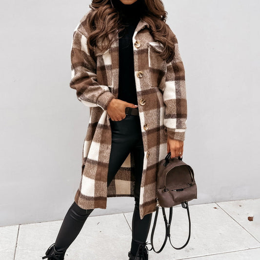 Checked Button Down Shirt Jacket for Ladies - ModishWorld