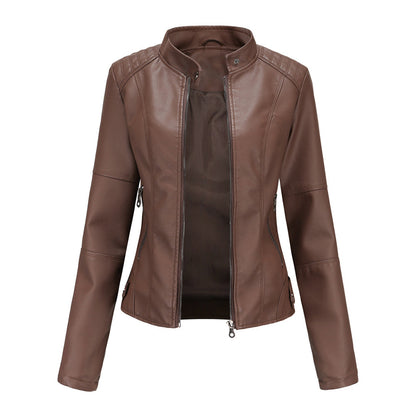 Feminine Leather Moto Jacket with Zip Front