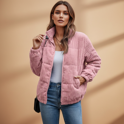Ladies' Coat with High Neck and Pocket Details