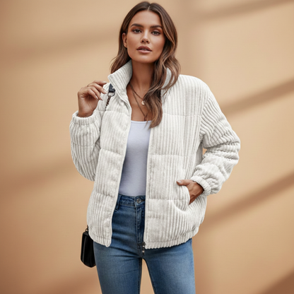 Ladies' Coat with High Neck and Pocket Details