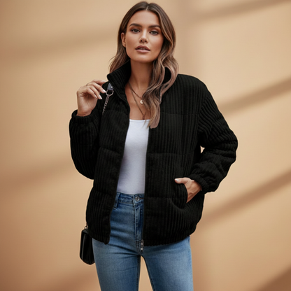 Ladies' Coat with High Neck and Pocket Details