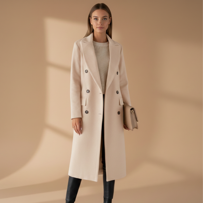 Ladies Classic Coat with Lapel Collar and Button Front