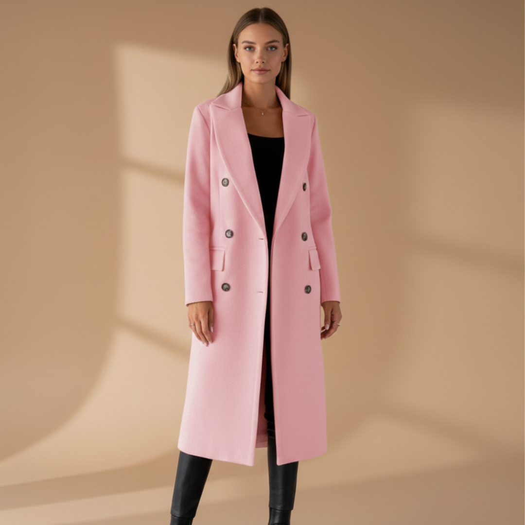 Ladies Classic Coat with Lapel Collar and Button Front