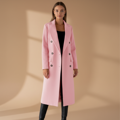 Ladies Classic Coat with Lapel Collar and Button Front