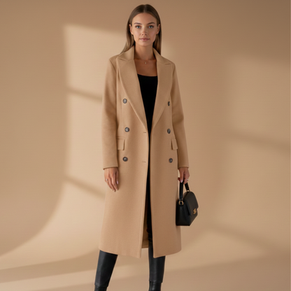 Ladies Classic Coat with Lapel Collar and Button Front
