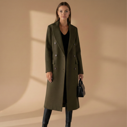 Ladies Classic Coat with Lapel Collar and Button Front