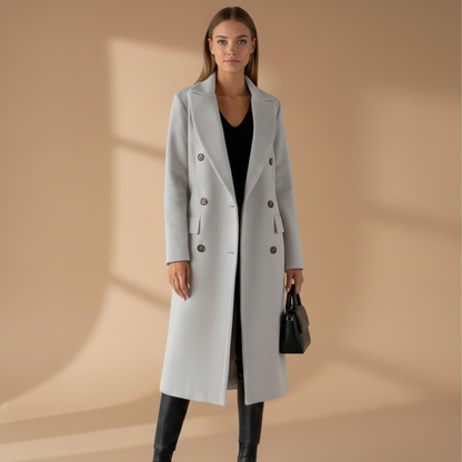 Ladies Classic Coat with Lapel Collar and Button Front