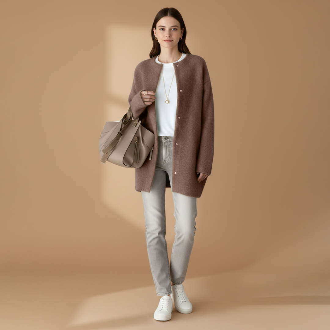 Women's Open Front Cardigan with Button Closure