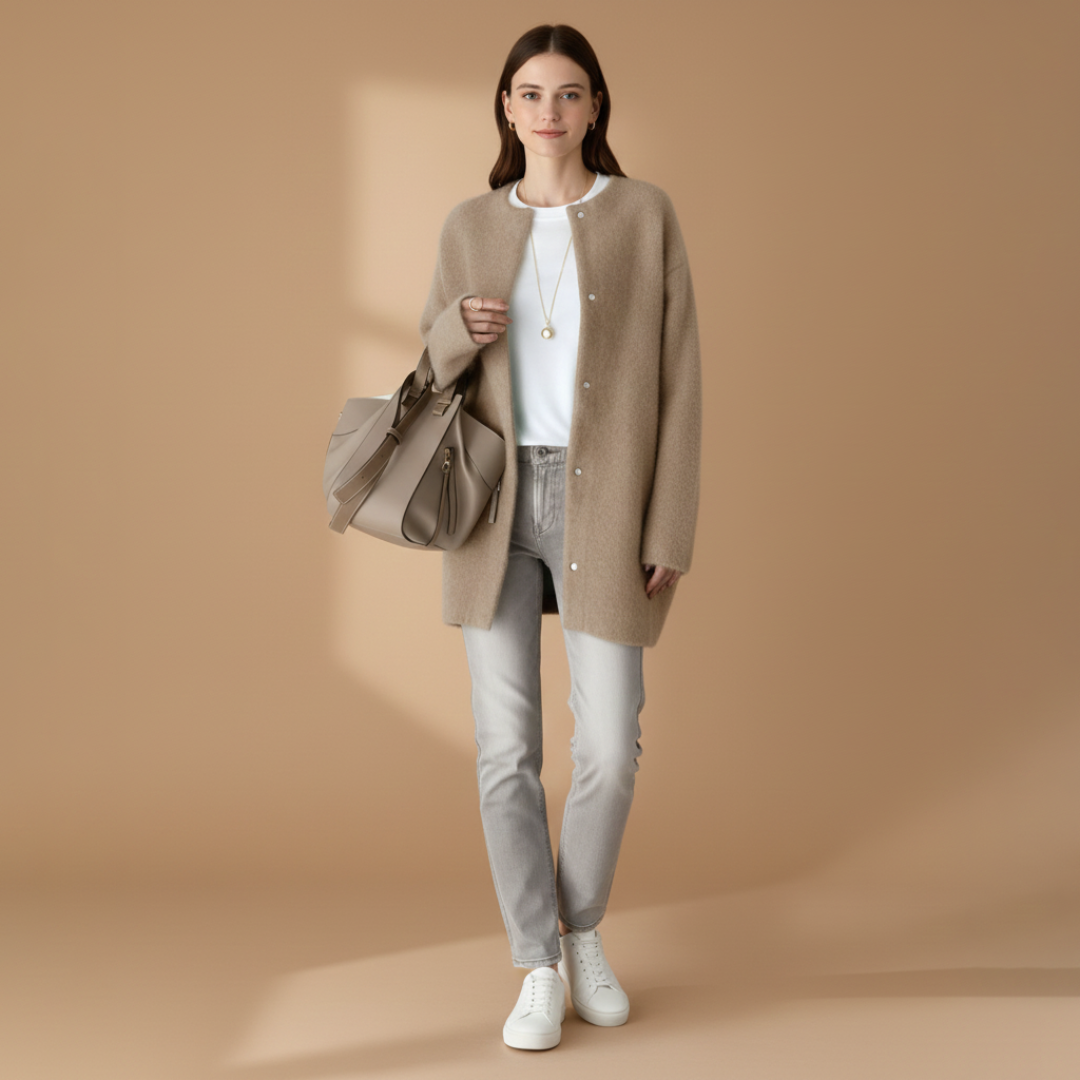 Women's Open Front Cardigan with Button Closure