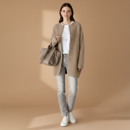 Women's Open Front Cardigan with Button Closure