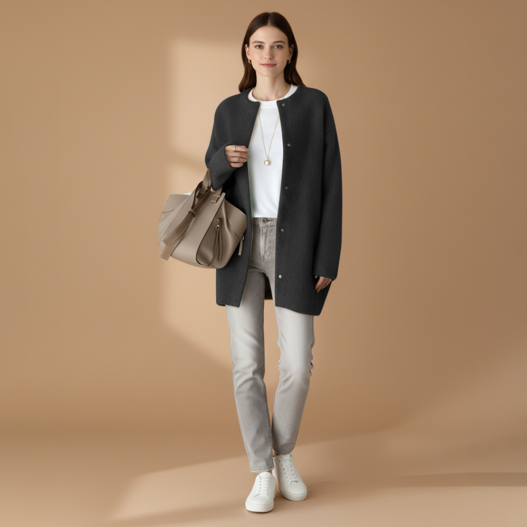 Women's Open Front Cardigan with Button Closure