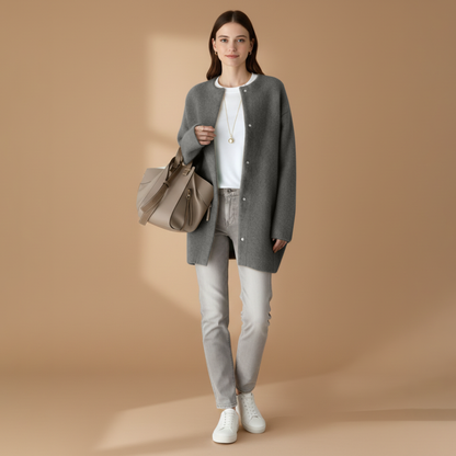 Women's Open Front Cardigan with Button Closure