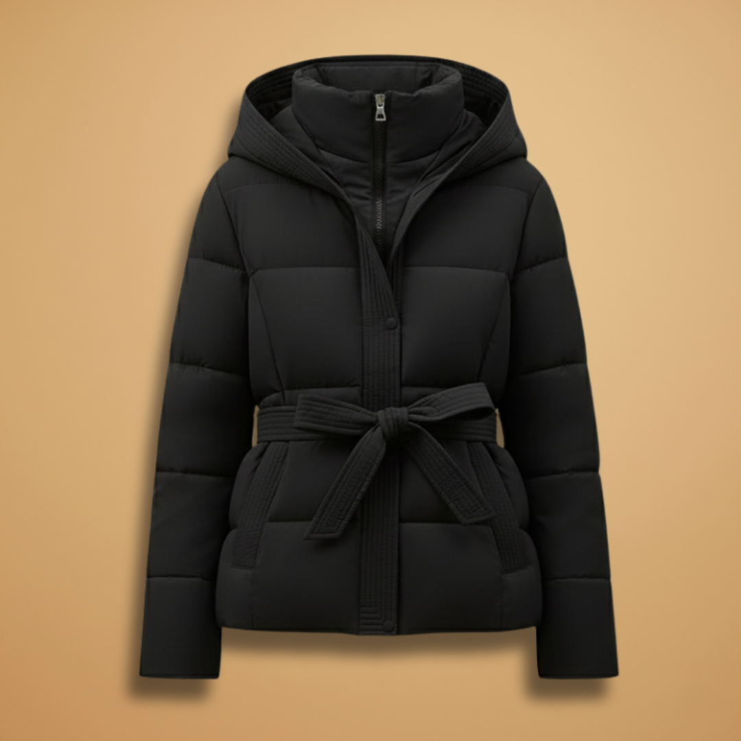 Ladies Waterproof Parka with Hood and Adjustable Belt - Modish World
