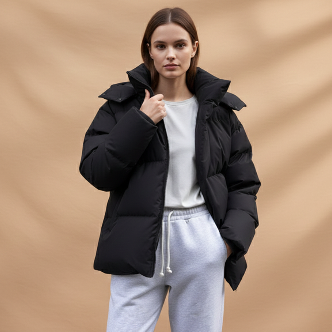Ladies Warm Padded Coat with Zip Up High Neck