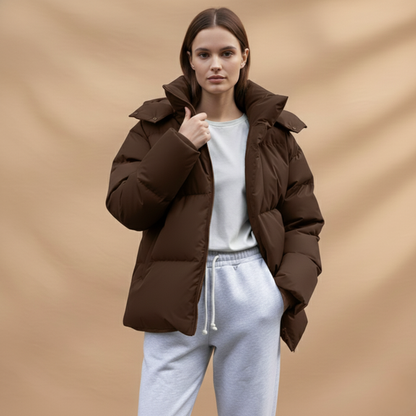 Ladies Warm Padded Coat with Zip Up High Neck