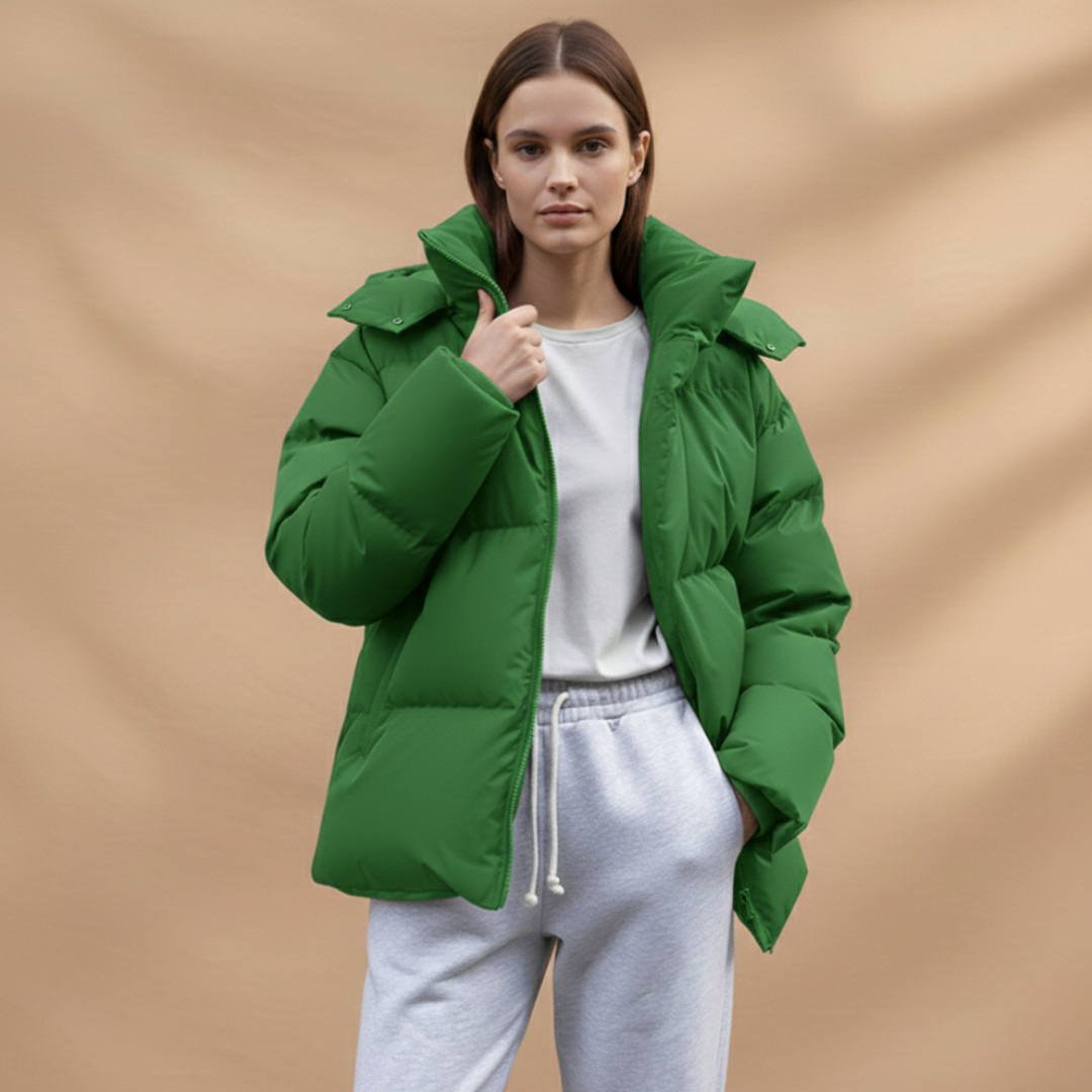 Ladies Warm Padded Coat with Zip Up High Neck