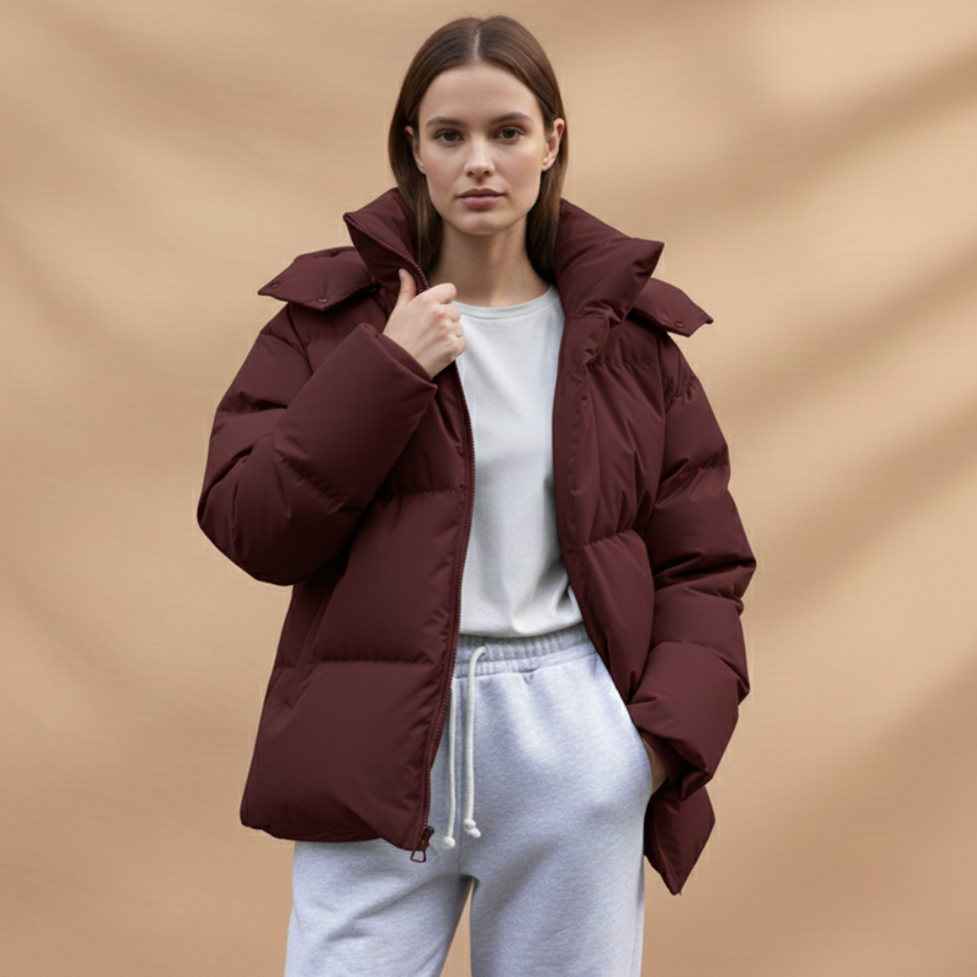 Ladies Warm Padded Coat with Zip Up High Neck