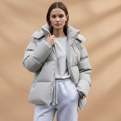 Ladies Warm Padded Coat with Zip Up High Neck