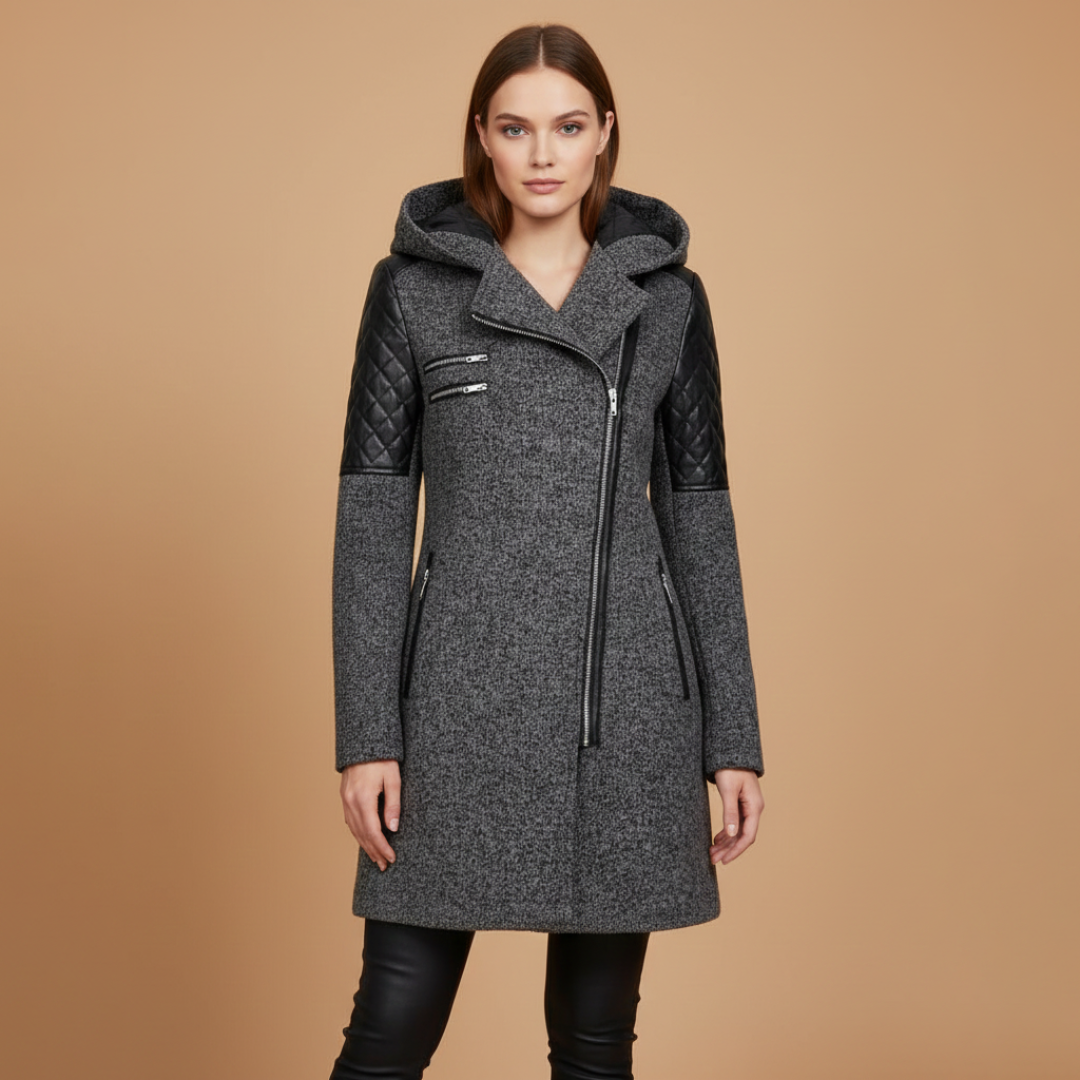 Ladies Warm Parka with Hood and Zipper Closure
