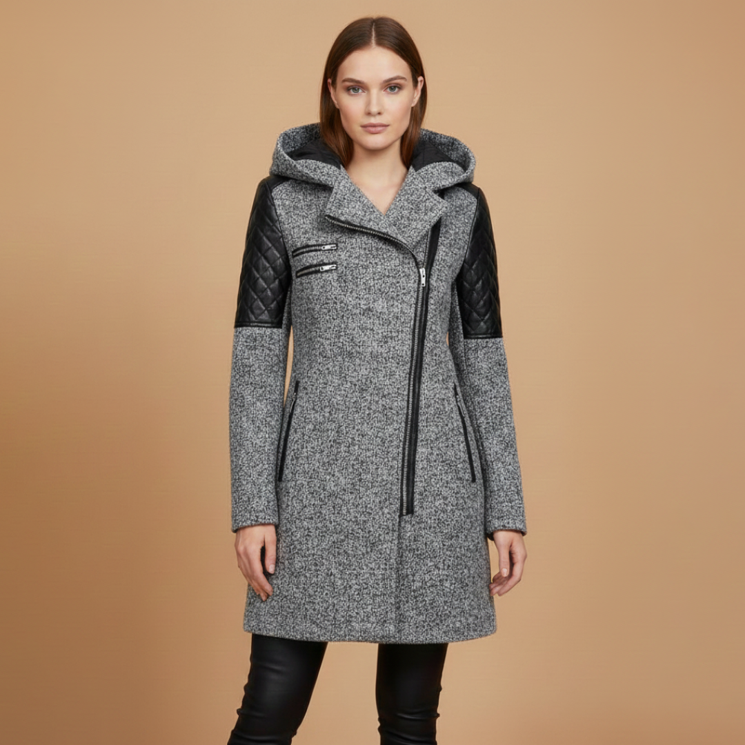 Ladies Warm Parka with Hood and Zipper Closure