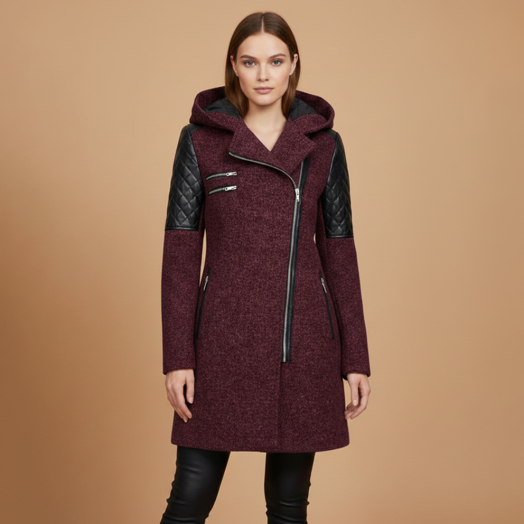 Ladies Warm Parka with Hood and Zipper Closure