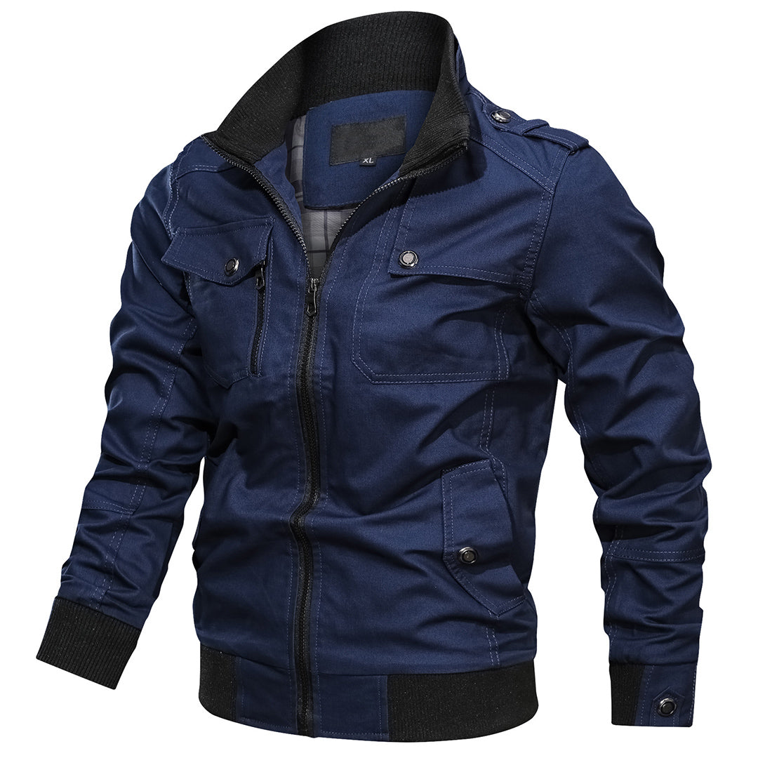 Men's Zip Up Flight Jacket with Stand Collar Pocket