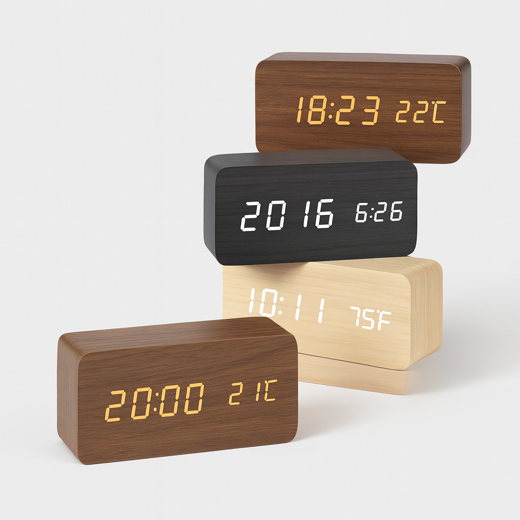 Wooden LED Alarm Clock with Voice Control - ModishWorld