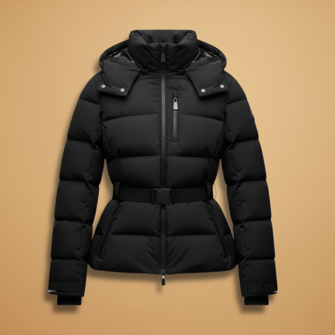 Warm Women's Puffer Coat with Hood and Waist Belt - Modish World