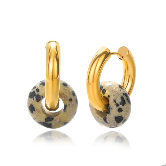 Gold Hoop Earrings with Dalmatian Jasper: Boho Chic Statement Piece
 - ModishWorld