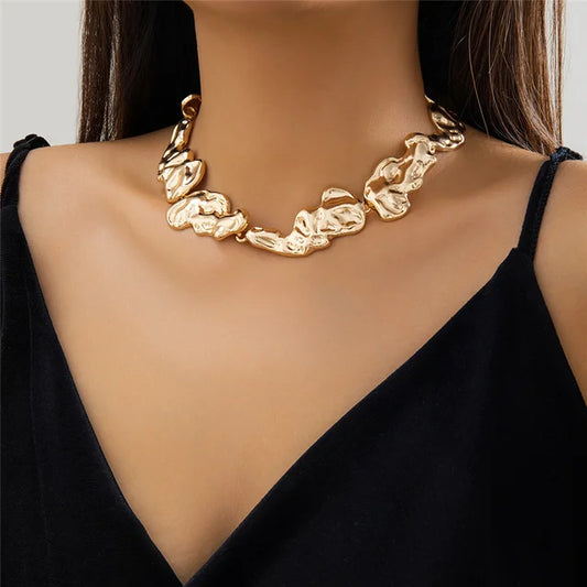 Elegant Textured Gold Choker Necklace, Chunky & Unique Design
 - ModishWorld