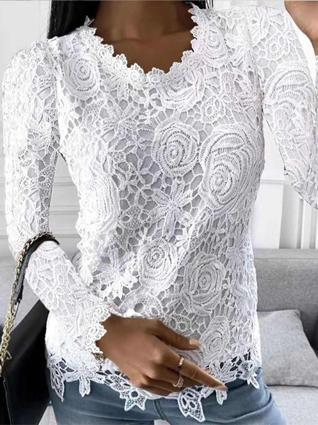 Beautiful Floral Lace Women's Long Sleeve Top - ModishWorld