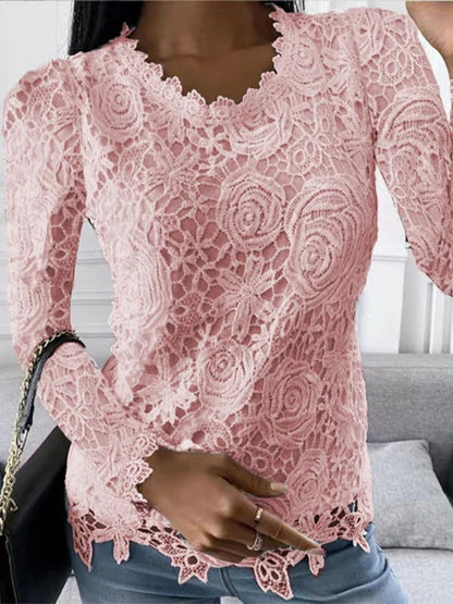 Beautiful Floral Lace Women's Long Sleeve Top