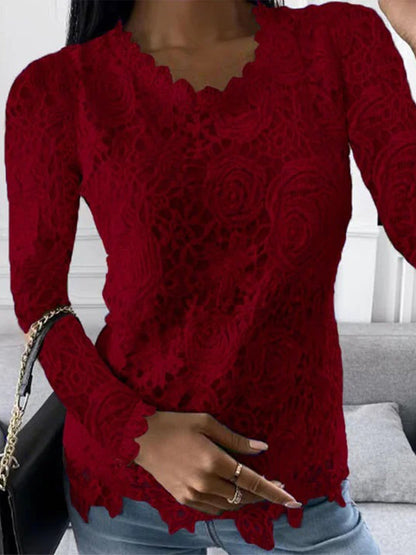 Beautiful Floral Lace Women's Long Sleeve Top