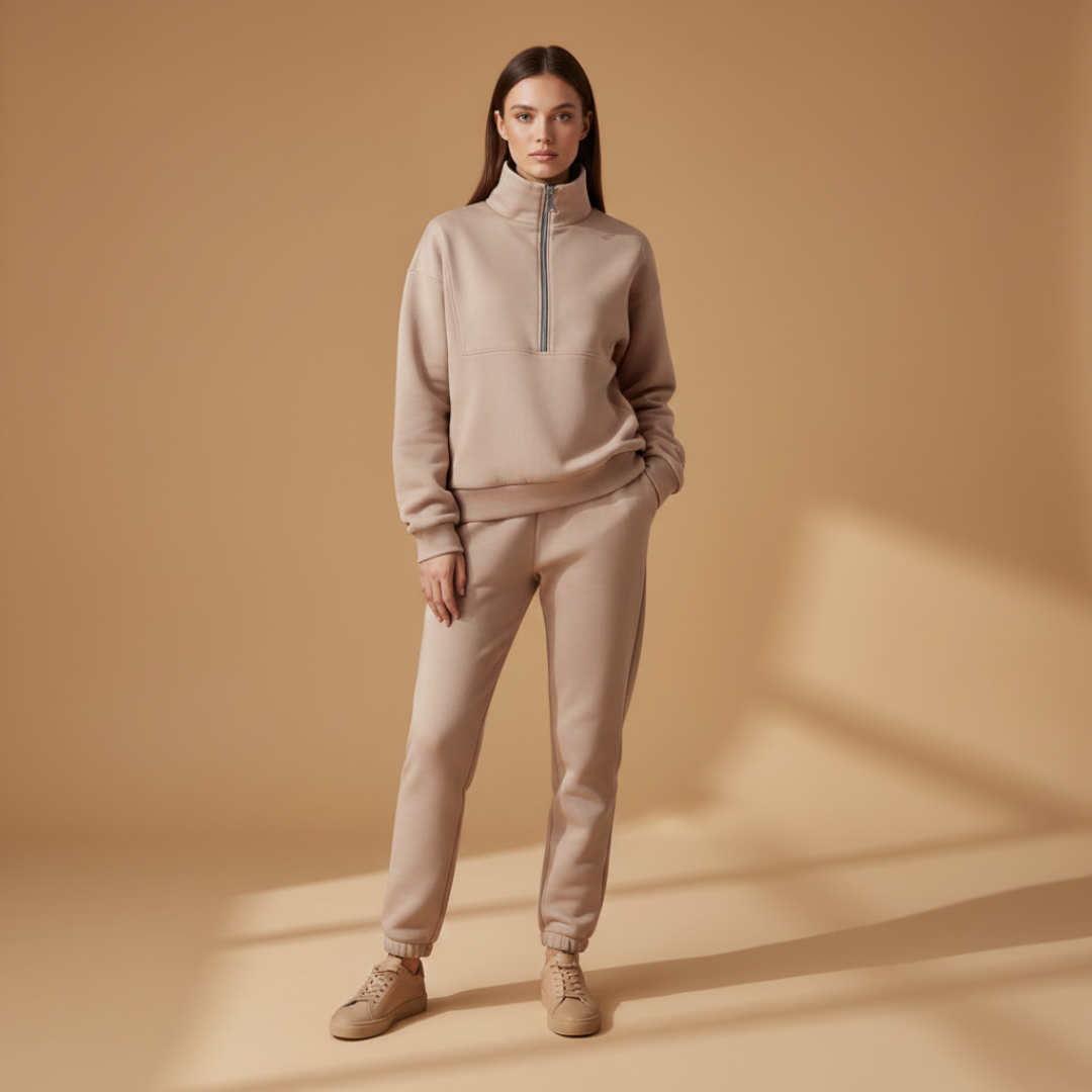Ladies' Athletic Jogger Suit with Zip Front and Stretch Waist
