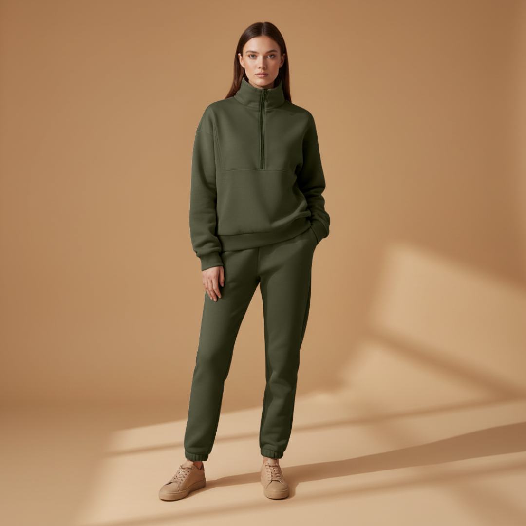 Ladies' Athletic Jogger Suit with Zip Front and Stretch Waist