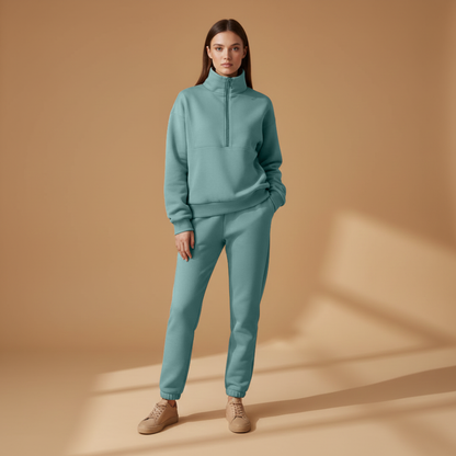 Ladies' Athletic Jogger Suit with Zip Front and Stretch Waist