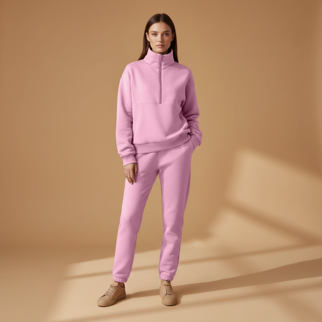 Ladies' Athletic Jogger Suit with Zip Front and Stretch Waist
