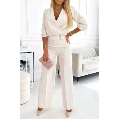 Elegant Women's Jumpsuit with Wrap Front and Flare Leg