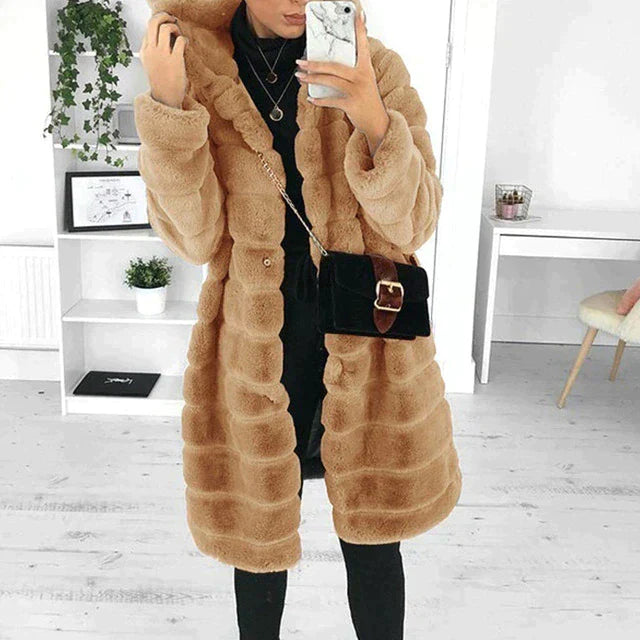 Warm Women's Parka Coat with Furry Hood