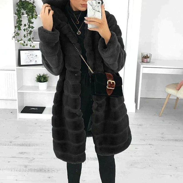 Warm Women's Parka Coat with Furry Hood