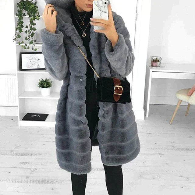 Warm Women's Parka Coat with Furry Hood - ModishWorld