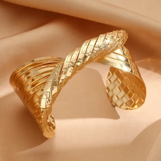 Bold Gold Cuff Bracelet with Textured Design
 - ModishWorld