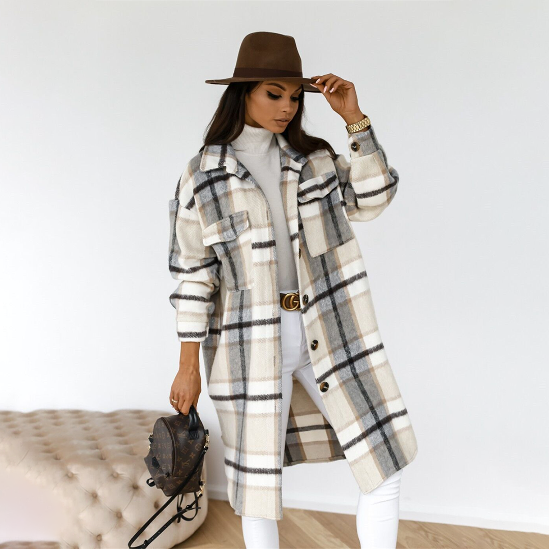 Classic Plaid Button Front Women's Coat - ModishWorld