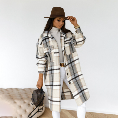 Classic Plaid Button Front Women's Coat - ModishWorld
